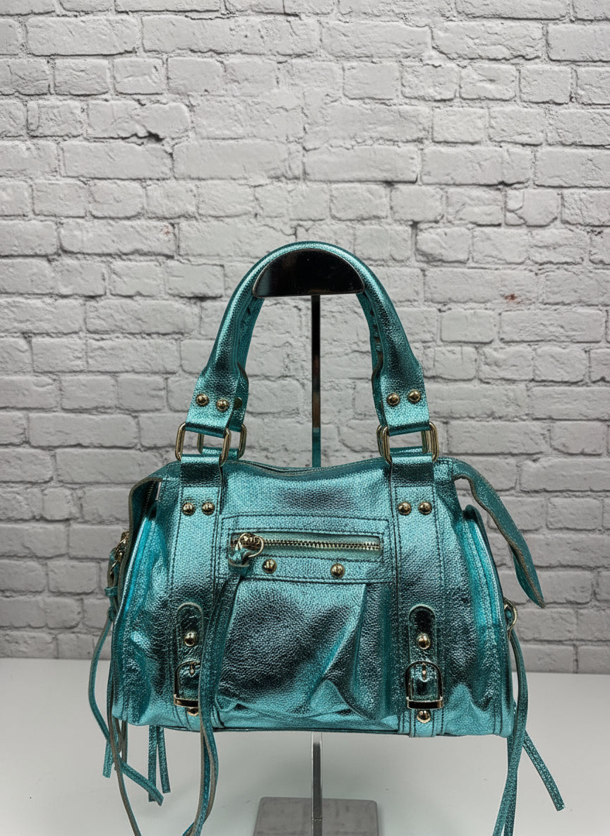 City bag media vera pelle satinata